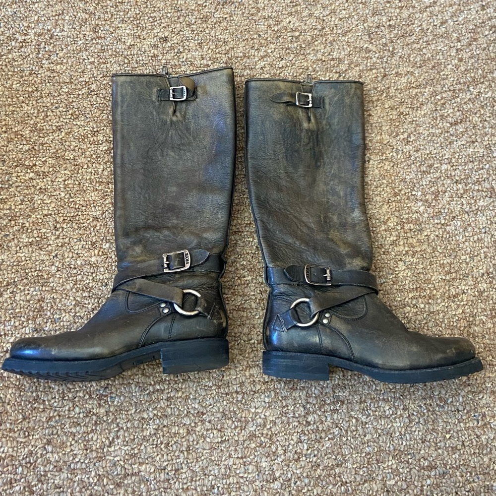 FRYE Women's Veronica Criss Cross Tall Boot US Woman’s 6 Brushed Black EUC